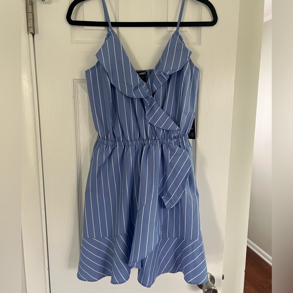 Express Blue and White Striped vacation mini dress